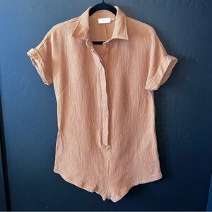 Bluivy women romper Color:light brown size:S Hidden Buttons beach cover up